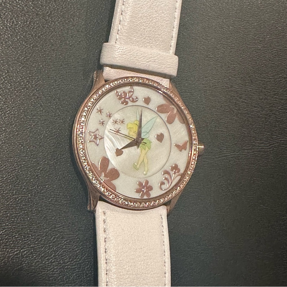 Disney tinkerbell watch authentic original Disney parks white leather rose gold